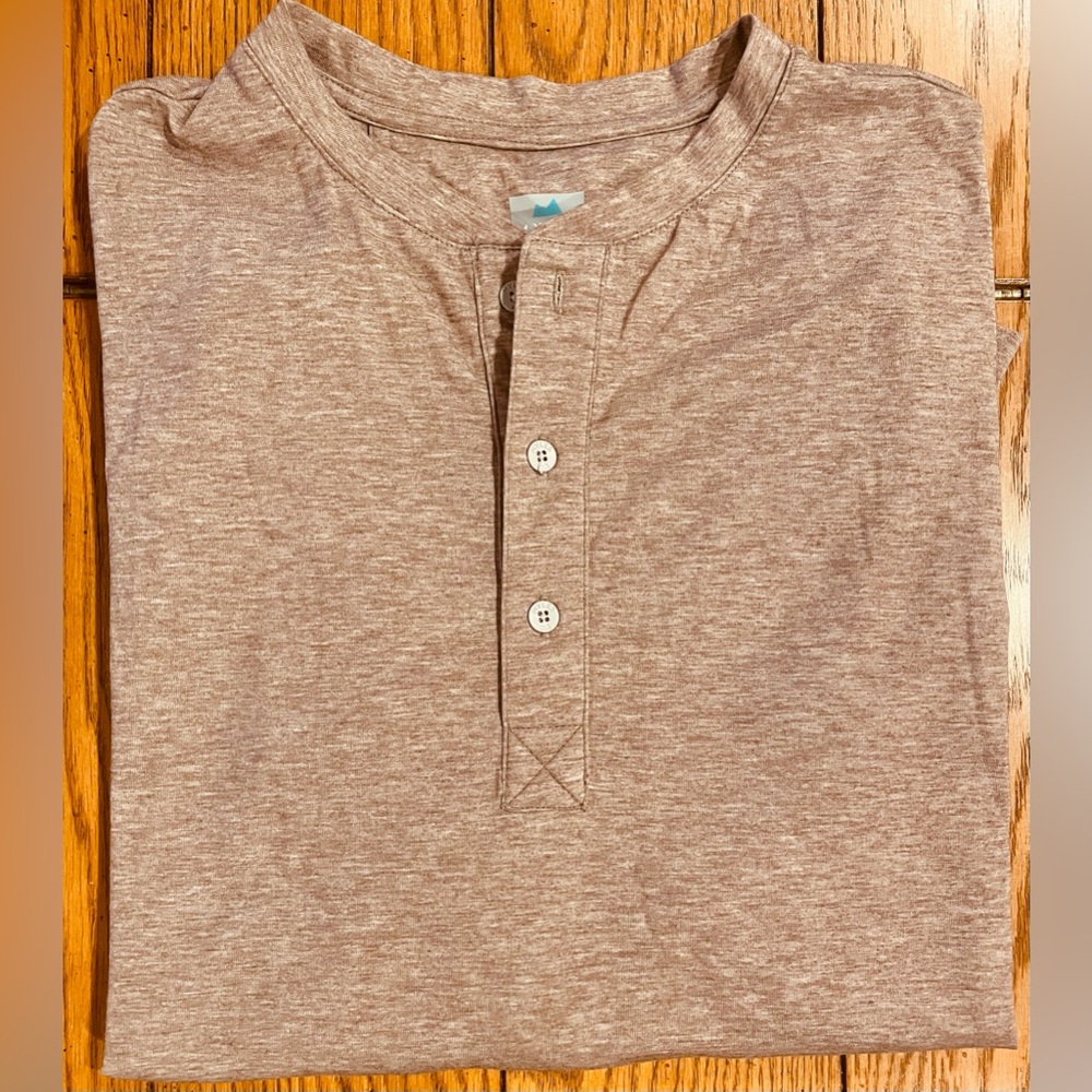 MYLES Everyday Long Sleeve Henley, size medium, heathered clay color